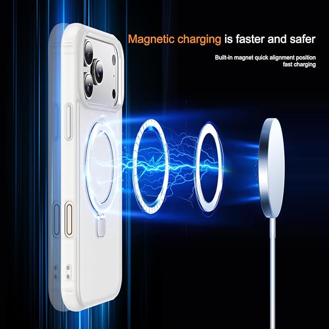 SKYLMW Compatible with iPhone 17 Pro Case with Invisible Magnetic O-Ring Stand Military-Grade Phone Case for iPhone 17 Pro 6.3" [Compatible with Mag-Safe][Great Grip Feeling],Translucent