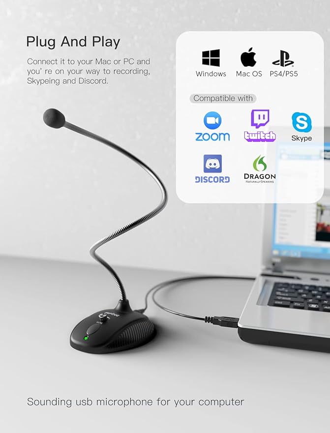 Fifine USB Computer Microphone, Plug &Play Desktop Condenser PC Laptop Mic,Mute Button with LED Indicator, Compatible with Windows/Mac, Ideal for YouTube,Zoom,Recording,Twitch Games(K054)