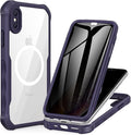 CENHUFO Magnetic Privacy for iPhone X Case/iPhone Xs Case, Full Body Phone Case Built-in 9H Tempered Glass Privacy Screen Protector [Compatible with Magsafe] Shockproof Bumper Clear Cover -Purple