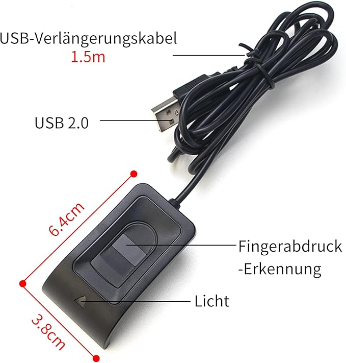 USB Fingerprint Reader Fingerprint for Windows10/11, Windows Hello Automatic Driver Installation with 5ft Extension Cable-Windows Password Free Operation