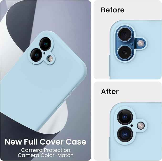FireNova Designed for iPhone 16 Case, Silicone Upgraded [Camera Protection] Phone Case, Soft Anti-Scratch Microfiber Lining Inside, 6.1 inch, Sky Blue