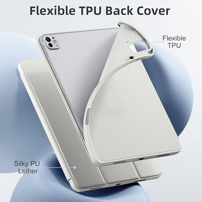 Compatible with iPad Pro 13 Inch Case M5 2025/ M4 2024, Soft TPU Back Cover for iPad 13 Pro Case, with Pencil Pro & (USB-C) Holder, Trifold Stand, Auto Wake/Sleep, Light Gray