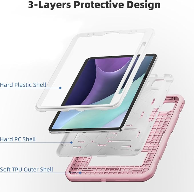 TSQQST Case for iPad Pro 11 Inch for Kids Girls with Pencil Holder | Rugged Shockproof Protective Case for iPad Pro 11 4th/3rd/2nd/1st Generation 2022 2021 2020 2018 | Pink