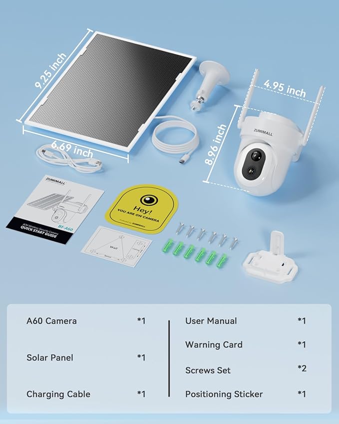 ZUMIMALL 24/7 Recording Solar Security Cameras Wireless Outdoor, 9W Solar Panel, 2K AOV Cameras for Home Security, 360° Auto Tracking, Color Night Vision, 2.4GHz WiFi, 512G Local Storage(Not Include)