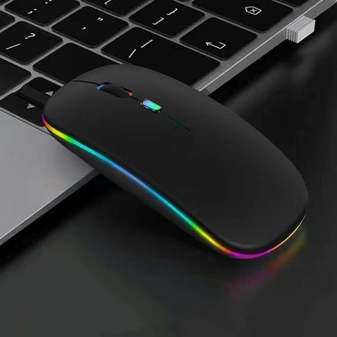 Guiheng Wireless Bluetooth Mouse,LED Dual Mode Rechargeable Silent Slim Laptop Mouse,Portable(BT5.2+USB Receiver) Dual Mode Computer Mice,for Laptop,Desktop Computer,ipad Tablet,Phone,TV (Black)