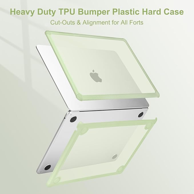 MOSISO Shock-Absorbing Hard Case Compatible with MacBook Air 15 inch M5 2026 M4 M3 M2 2025-2023 A3448 A3241 A3114 A2941,Anti-Cracking Heavy Duty Hard Shell with TPU Bumper&Keyboard Cover, Sage Green