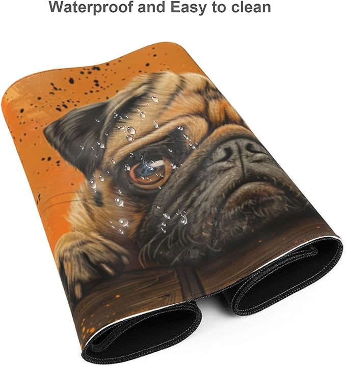 Mouse Pad Gaming - Large Mouse Pad for Desk with Waterproof Surface & Durable Design Desk Mat for Desktop & Office Accessories (Pensive Pug)