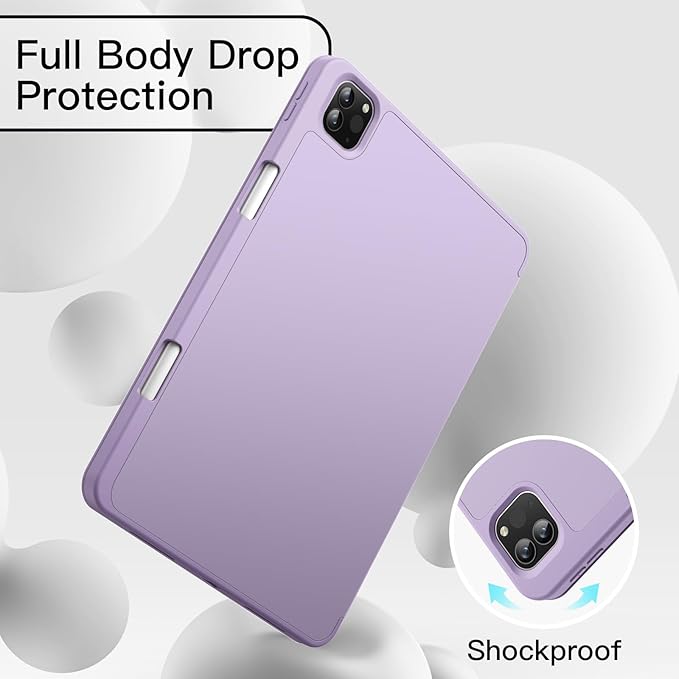 JETech Case for iPad Pro 11 Inch 2022/2021/2020 Model (4th/3rd/2nd Generation), with Pencil Holder, Support 2nd Pencil Charging, Slim Tablet Cover with Soft TPU Back, Auto Wake/Sleep (Light Purple)