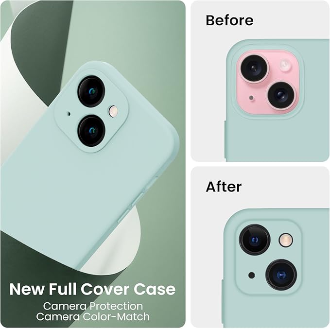 FireNova Designed for iPhone 15 Case, Silicone Upgraded [Camera Protection] Phone Case, Soft Anti-Scratch Microfiber Lining Inside, 6.1 inch, Mint Green