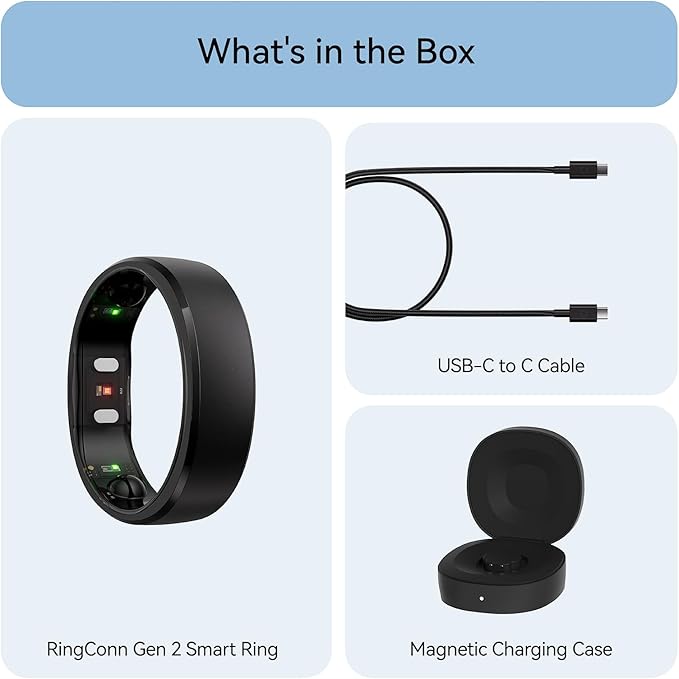 RingConn Gen 2, World’s First Smart Ring with Sleep Apnea Monitoring, No APP Subscription, 12-Day Battery Life, Stress/Heart Rate/Women's Health Tracker, Android & iOS Compatible (Black, Size 11)