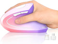 Lekvey Ergonomic Mouse, USB C Wireless Vertical Mouse, Dual Mode Rechargeable USB-A & Type-C Ergo Mouse, 1600 DPI, Relieves Wrist Pain and Carpal Tunnel, for Laptop Computer Mac MacBook, Pink Purple