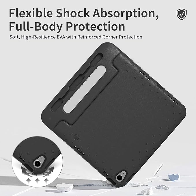 Case for iPad A16 11th (2025)/iPad 10th Gen (2022) with Pencil Holder & Handle Stand, Super Protection EVA Kids Friendly Cover for iPad 11"(A16)/10th Generation 10.9"-Black