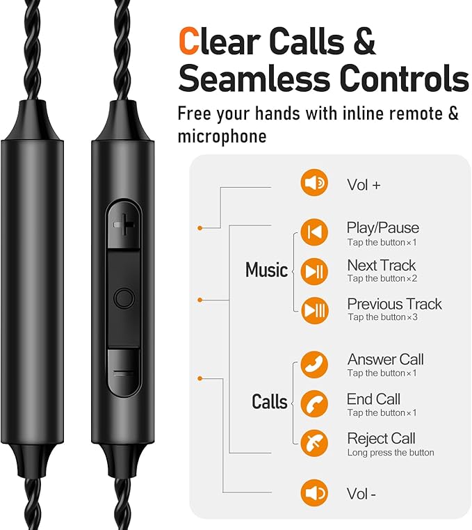 Vibes 202M Wired Earbuds - HiFi in Ear Monitor Headphones - Noise Isolating Ear Buds w/ Mic - Clear Sound, Deep Bass & Comfort-Fit Gaming Earphones - MMCX to 3.5mm & Silver Plated Cord, Carrying Case