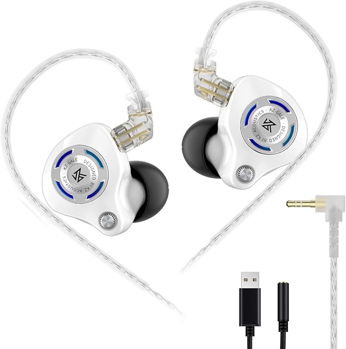 KZ Gale Wired Earbuds, Noise Isolating Fit in Ear Monitors, Ear-Hook Design Never Fall Off, Super-Linear Driver IEM for Musicians, Singer, on Stage, Studio (Nomic, White)