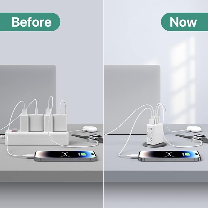 [2 Pack] USB C Wall Charger, 40W 4-Port USB C Charger Block,Fast Charging Block Dual Port PD+QC Wall Plug Multiport Type C Compatible with iPhone 14/13/12/11/Pro Max/XS/XR/Samsung S23/S22/S21/Tablet