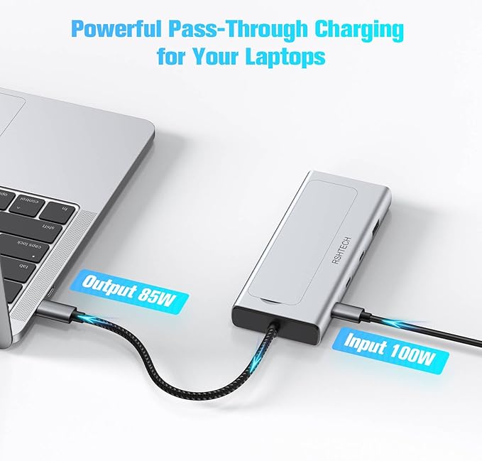 RSHTECH 5-in-1 USB C Hub with M.2 NVMe/SATA SSD Enclosure, 10Gbps USB Data Ports (1A + 2C) and 100W Power Delivery, Aluminum USB-C Dock Dongle for MacBook, Laptops and More