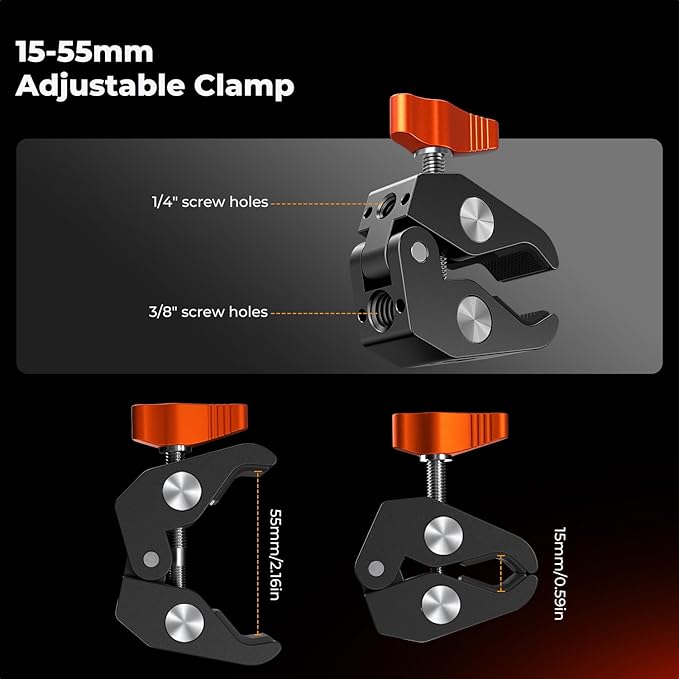 K&F CONCEPT 9.8" Magic Arm Clamp with Phone Holder, 360° Ball Heads Camera Arm Mount for Phone/LED Lights/Monitor/Flash/Microphone/DSLR Camera
