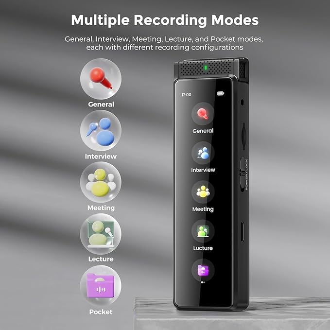 8GB Digital Voice Recorder with Playback, Innioasis R1 Full Touchscreen Voice Recorder with Bluetooth, Voice Activated Sound Audio Recorder Device with Mic Black