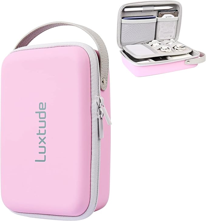 Luxtude Electronic Organizer Travel Case, Portable Tech Organizers, Hard Charger Organizer, Travel Cable Organizers, Tech Bag (Single-Layer, Pink, Small)