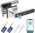 BIWIBON Fingerprint Door Lock, 5 in 1 Finger Print Door Knob with Smart APP/Fingerprint/IC Cards/Password/Backup Keys, Smart Door Knob with Keypad for Bedroom, Office, Apartment, Square Silver