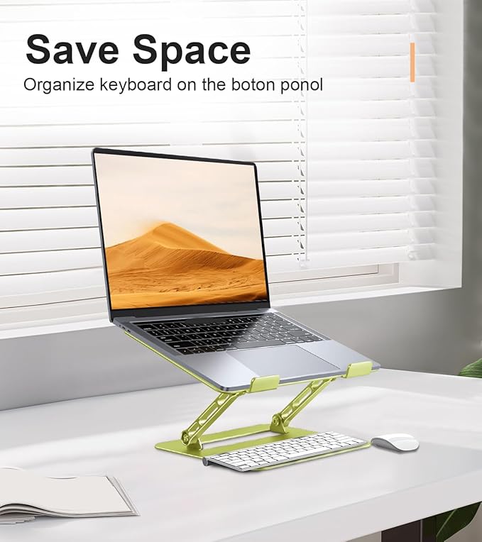 Aoviho Laptop Stand for Desk,Adjustable Laptop Stand Holder and Riser,Foldable Aluminum Notebook Computer Stands for MacBook Air Pro HP Lenovo Dell Samsung Chromebook, 10-15.6 inch,Yellow Green