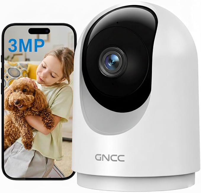 GNCC Indoor Security Camera, 2K Cameras for Home Security with Motion Detection, Baby/Pet Camera with Phone App, Night Vision, 2-Way Audio, TF/Cloud Storage, Works with Alexa & Google Home, 2.4G WiFi