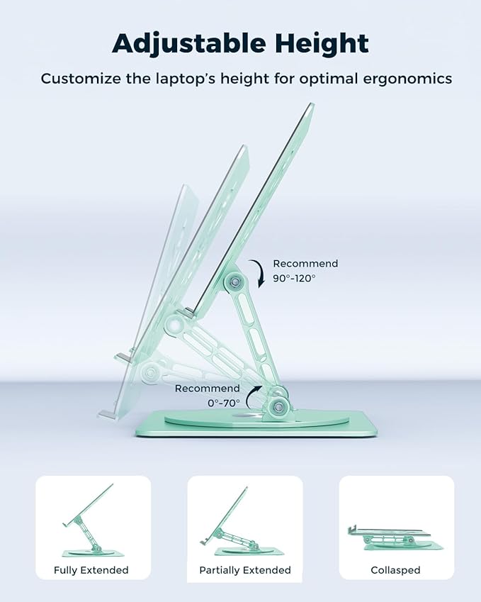 Aoviho 360° Rotating Laptop Stand for Desk | Adjustable, Foldable, Portable Aluminum Ergonomic Riser | Compatible with MacBook, Dell, HP & All Laptops 10-16 inch | Mint Green