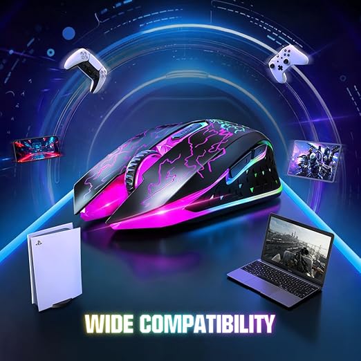 VersionTECH. Wireless Gaming Mouse, Rechargeable Computer Mouse Mice with Colorful LED Lights, Silent Click, 2.4G USB Nano Receiver, 3 Level DPI for PC Gamer Laptop Desktop Chromebook Mac-Black