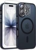 DOMAVER Magnetic 3 in 1 for iPhone 16 Case, [Omni-Directional Protection] with 1x Screen Protector + 1x Camera Cover, [Seamless Work with Magsafe] Protective Silm Case for iPhone 16 Charcoal Gray