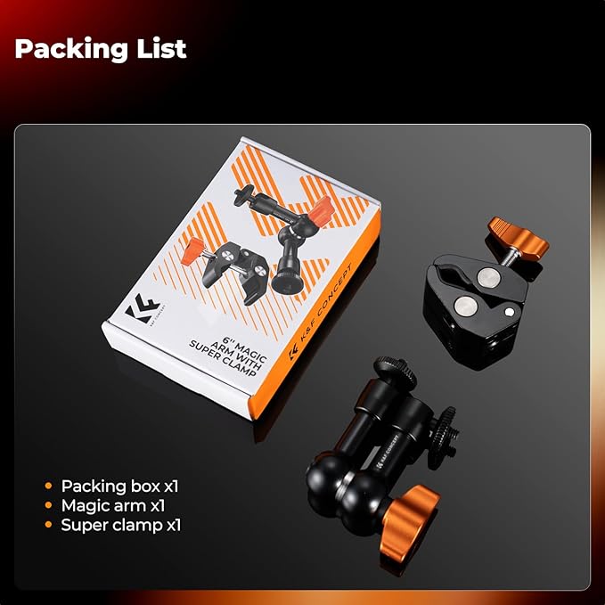 K&F CONCEPT 6" Magic Arm Clamp with Super Clamp, 360°Ballhead Articulating Mini Arm for Monitor, LED Light, Webcam, Action Camera