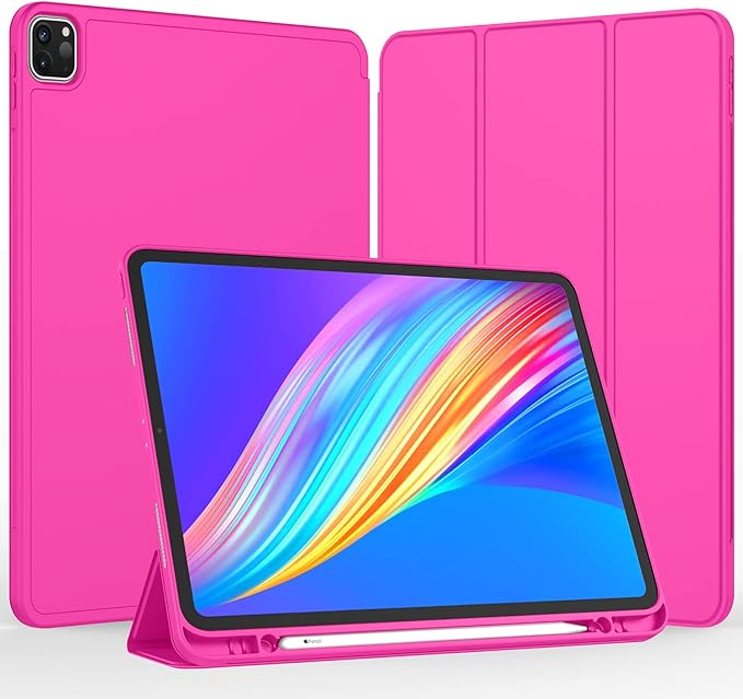 iMieet iPad Pro 13 Inch Case (M5/M4) 2025/2024 with Pencil Holder, Trifold Stand Smart Case with Soft TPU Back, Auto Wake/Sleep (Rose Red)