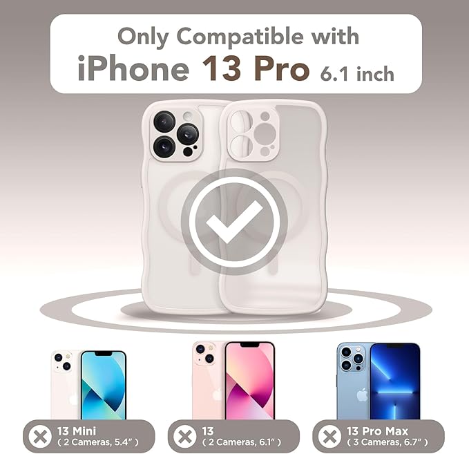 CAPRARO Cute for iPhone 13 Pro Case, Compatible with MagSafe, [Curly Wave Edge] [Full Camera Protection] [14 FT Drop Protection] Magnetic Phone Case for 13 Pro 6.1 Inch, Stone