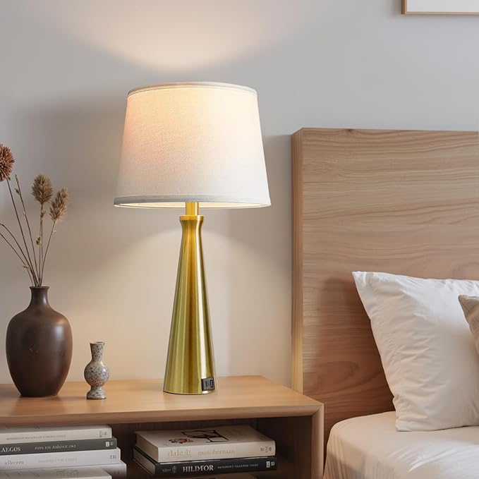 Seealle Modern Table Lamps Set of 2 - Touch Bedside Lamps for Nightstand with Dual USB C+A,3-Way Dimmable Gold Nightstand Lamps for Living Room Bedroom (Bulb Included)