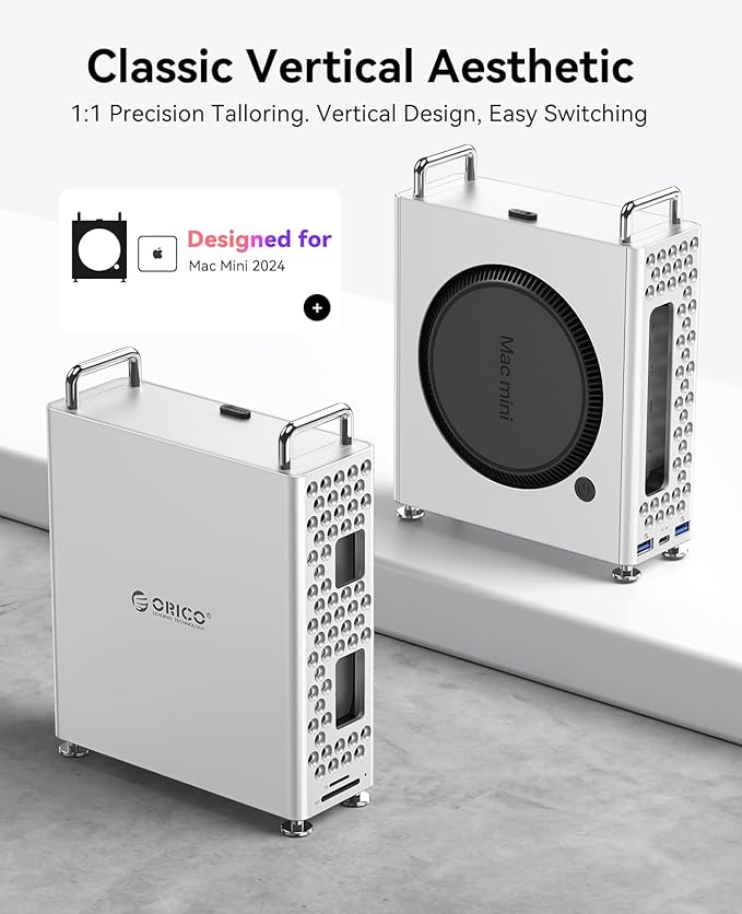 ORICO MiniPro Stand with 1TB NVMe SSD(Built-in no Remove), 4-in-1 USB-C Hub for Mac mini, 10Gbps High-Speed Data Transfer, Tool-Free Design, External Storage Solution (MS10-1T)