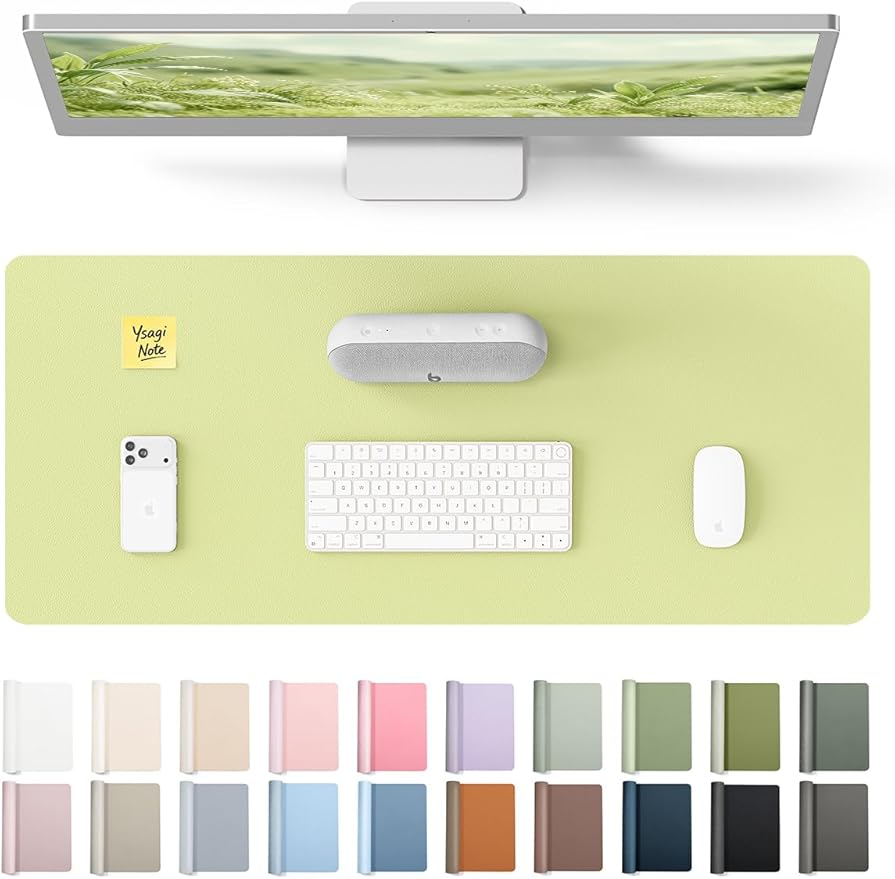 YSAGi Leather Desk Pad Protector, Office Desk Mat, Large Mouse Pad, Non-Slip PU Leather Desk Blotter, Laptop Desk Pad, Waterproof Desk Writing Pad for Office and Home (Peak Green, 23.6" x 13.8")