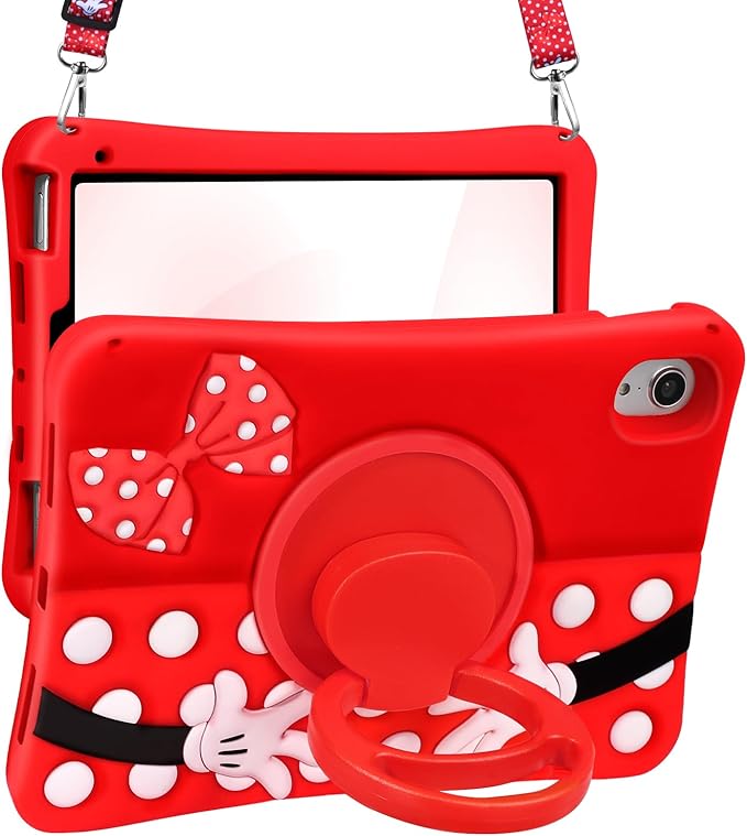 Lotadilo Cute Case for iPad mini 7 2024 (A17 Pro) / Mini 6 Case 8.3 Inch 2021- Silicone 3D Design Red Point for Girls Women Teens Girly Kawaii Funny Cartoon Soft Stand for with Lanyard