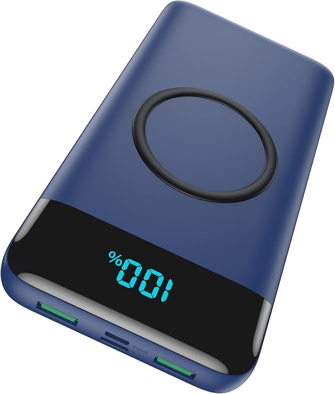Wireless Portable Charger 30,800mAh,15W Wireless Charging USB C Power Bank,25W PD QC 4.0 Fast Charging 4 Outputs Travel Essentials Battery Pack Compatible with iPhone 17/16/15/14,Galaxy,Android-Blue