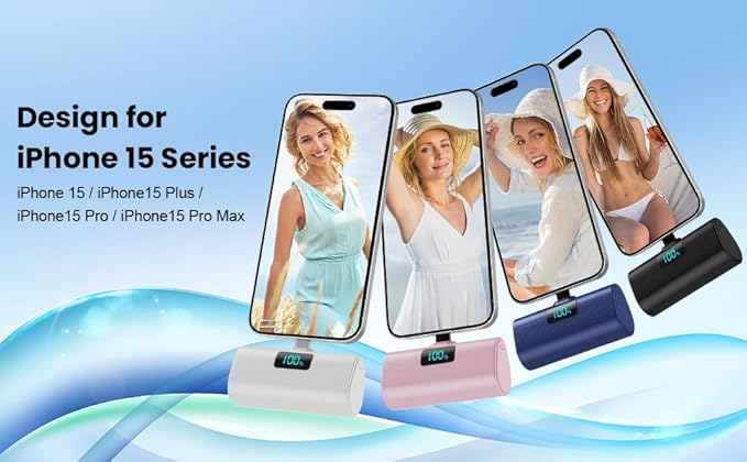 [2-Pack]Portable Charger for iPhone 16/15 Series,5200mAh PD USB C Power Bank Built-in USB-C Connector,Battery Pack Compatible with iPhone 16/16 Plus/16 Pro/16 Pro Max/15 Series,Android(Black+Blue)