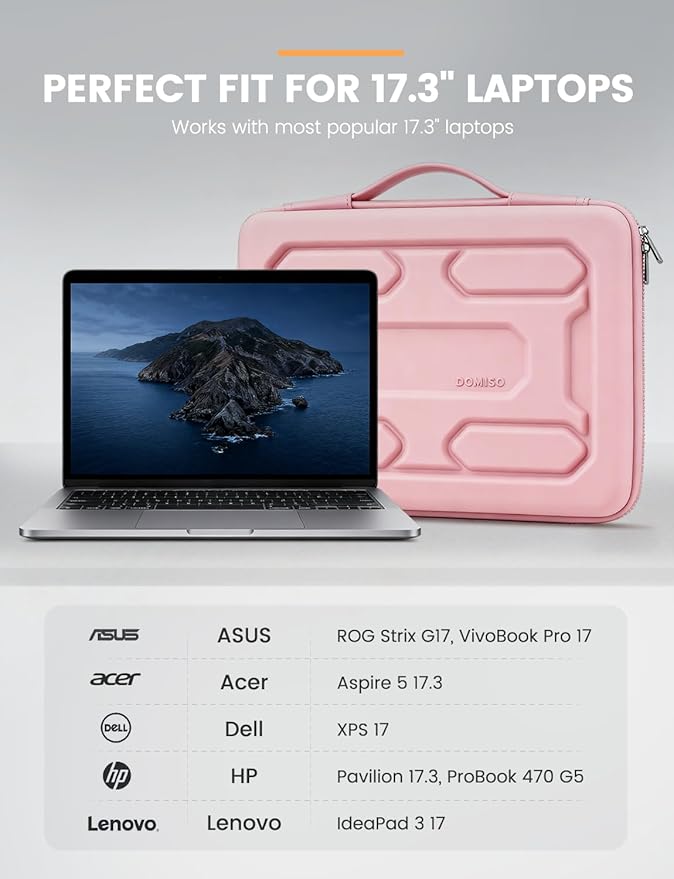 DOMISO 17 inch Laptop Sleeve with Handle Shockproof Waterproof EVA Protective Case for 17.3" ZBook Fury 17.3 G8/MSI GS73VR Stealth Pro/HP Envy 17/LG Gram 17"/ROG Strix GL702VS, Pink