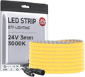 BTF-LIGHTING FCOB COB 3mm Width UL Listed Super Narrow Flexible Uniform LED Strip Light 16.4FT DC24V 3000K CRI 90+ Dimmable LED Ribbon for Kitchen Home Indoor Decor(No Adapter or Controller)