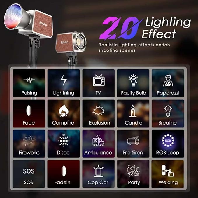 Tolifo 100W RGB LED Video Light with 18000mAh Battery, Portable 360° Full Color Studio Lights, COB Continuous Output for Creative Photography Lighting/Video Recording, 2700K-6500K CRI97+ 20 Effects