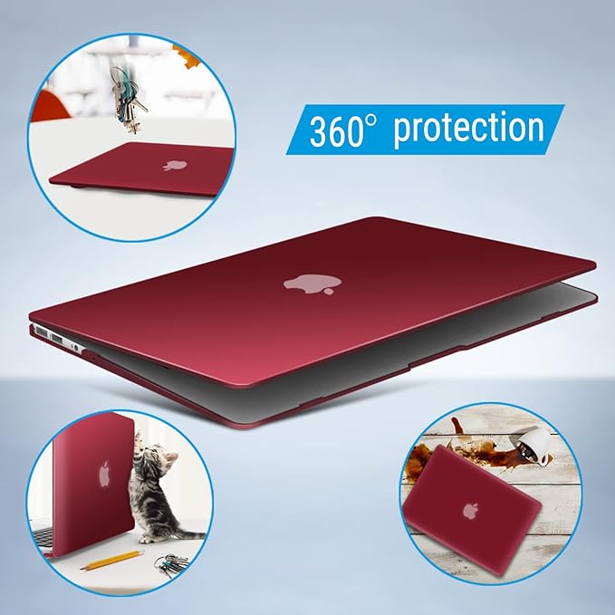 IBENZER Compatible with MacBook Air 11 Inch Case Model A1370 A1465, Soft Touch Plastic Hard Shell Case Bundle with Keyboard Cover for Mac Air 11, Wine Red, A11WR+1