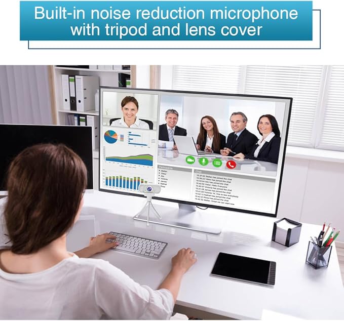 Webcam for PC, HD 1080P Webcam with Microphone, 110° Wide Angle USB Plug & Play - Noise Canceling for Video Calls, Streaming, Gaming - Built-in Privacy Shutter & Tripod