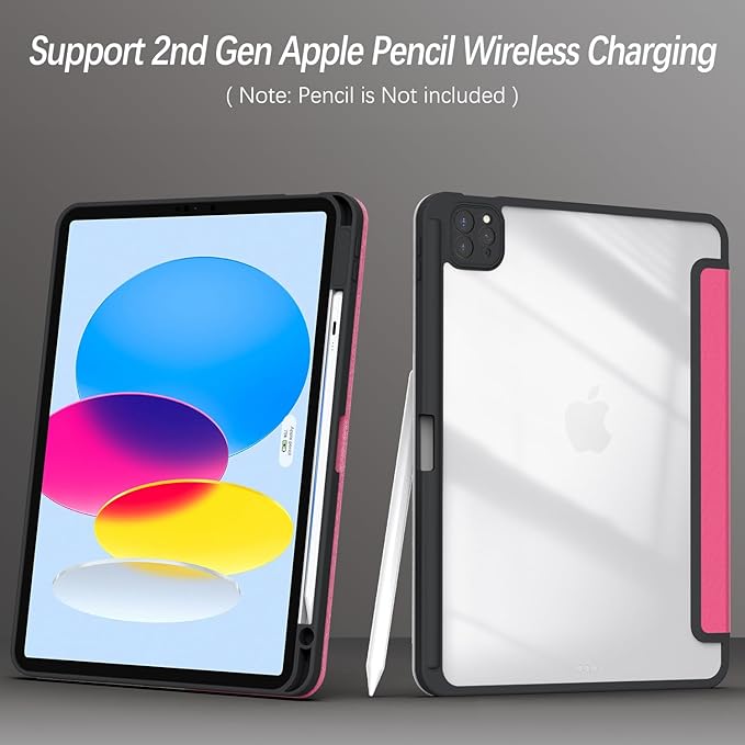 Case for iPad Pro 11 inch 4th/ 3rd/ 2nd / 1st Generation (2022/2021/2020/2018), Case with Pencil Holder, Stand Clear Back Cover Cute Cool Design for Women Girls, Auto Sleep/Wake, Rose Red Book