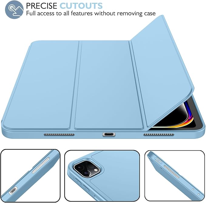 iMieet iPad Pro 13 Inch Case (M5/M4) 2025/2024 with Pencil Holder, Trifold Stand Smart Case with Soft TPU Back, Auto Wake/Sleep (Azure Blue)