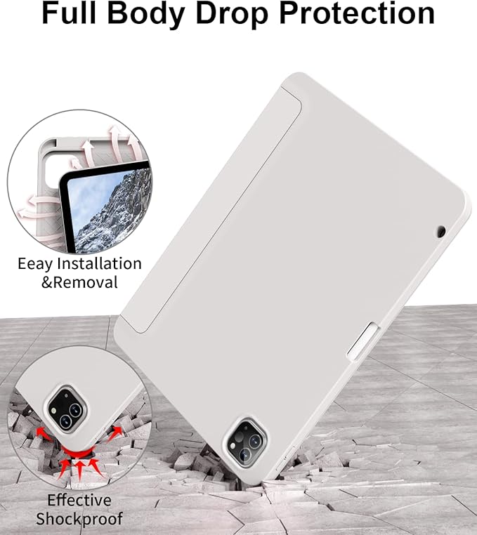 for iPad Pro 12.9 Case (6th/5th/4th/3rd Generation 2022/2021/2020) & ipad Air 13 inch case (M3 2025/M2 2024) with Pencil Holder, Smart Slim Trifold Stand Case with Soft TPU Back (Gray)