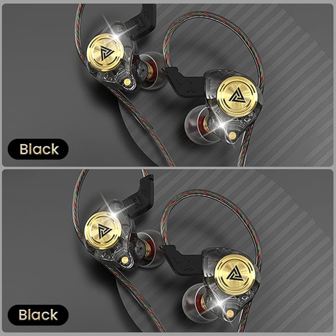 Wired Gaming Earbuds 2 Pack, Ak3file in Ear Monitors, Deep Bass Sound Wired Earbuds, HiFi in Ear Headphones with 1DD 10mm Dynamic Driver, IEM for Music Gaming Video Calling (Black+Black)