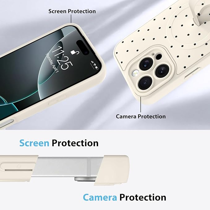 KANGHAR Compatible with iPhone 16 Pro Max Case, Support for MagSafe, Silicone Spot Cute Pattern, Wristband Kickstand Camera Protection Soft Slim Cover for Girls Women -White