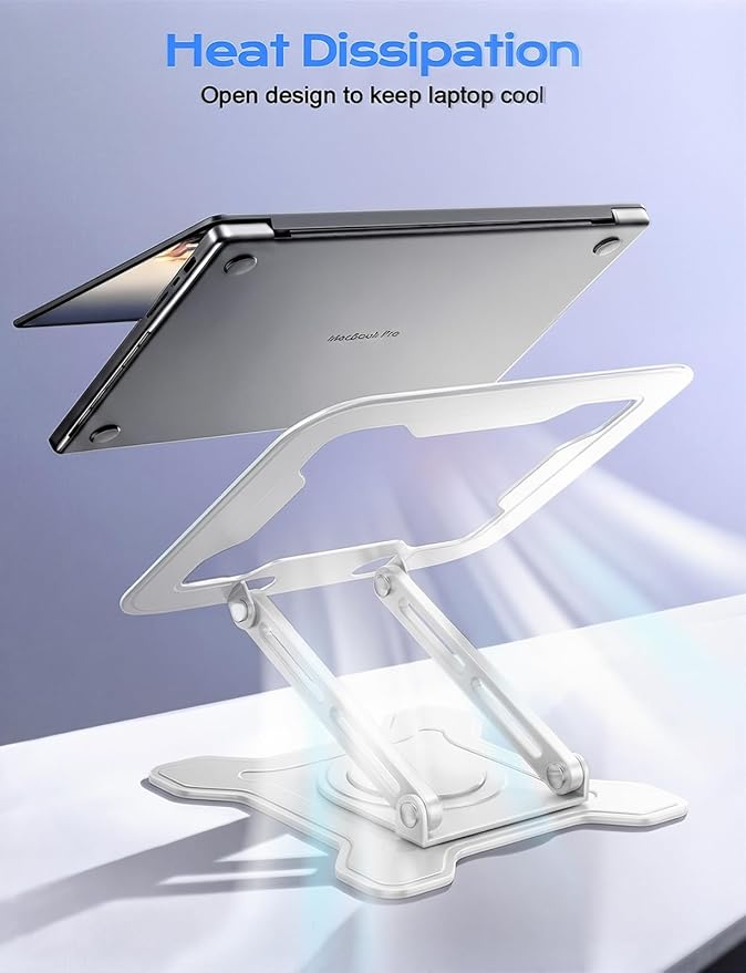 JCZT Adjustable Laptop Stand, 360° Rotating Base Ergonomic Computer Stand, Foldable Laptop Stand for Desk for Office Home Fits Compatible with MacBook Pro Air (10-16") - White