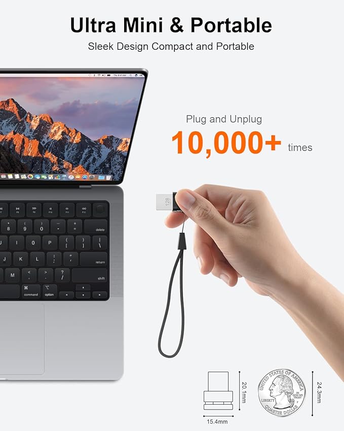 128GB USB 3.0 Flash Drive, Mini Thumb Drive Waterproof Memory Stick with Lanyard Hole Plug and Play Portable USB Stick Storage for Computer Laptop Smart TV, Black